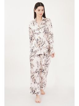 Urban Sundari - Peach Satin Regular Printed Nightsuit Set