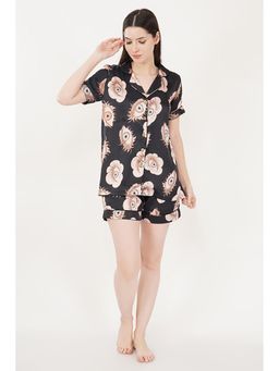 Urban Sundari - Black Satin Regular Printed Nightsuit Set