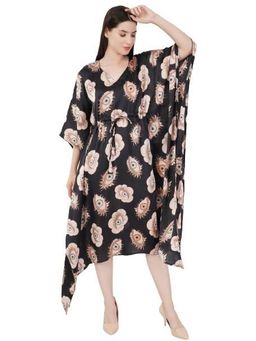 Urban Sundari - Black Polyester Satin Regular Printed Kaftan Dress