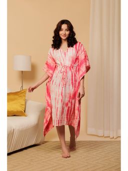 Urban Sundari - Pink Cotton Blend Regular Printed Kaftan Dress