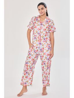 Urban Sundari - White Cotton Regular Printed Nightsuit Set