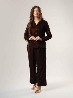 Urban Sundari - Wine Velvet Regular Solid Nightsuit Set