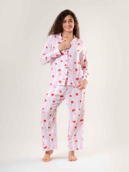 Urban Sundari - White Organic Regular Printed Nightsuit Set