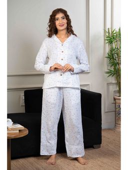 Urban Sundari - White Organic Regular Printed Nightsuit Set