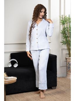 Urban Sundari - Blue Cotton Regular Solid Nightsuit Set