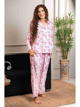 Urban Sundari - Pink Satin Regular Printed Nightsuit Set