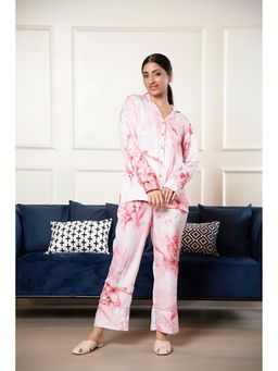 Urban Sundari - Pink Satin Regular Printed Nightsuit Set