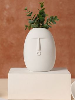 Bonhomie - White Abstract Face Ceramic Vase