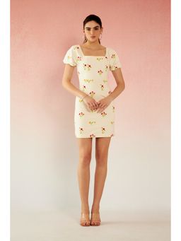 Virgio - Floral Embroidered Mini Dress With Puff Sleeves