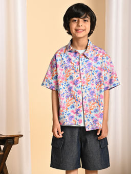 The Tribe Kids - Boys Blue Flower Print Cotton Shirt