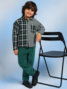 The Tribe Kids - Boys Green Relaxed Checks Cotton Casual Shirt