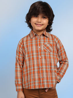 The Tribe Kids - Boys Orange Cotton Collar Checks Casual Shirt