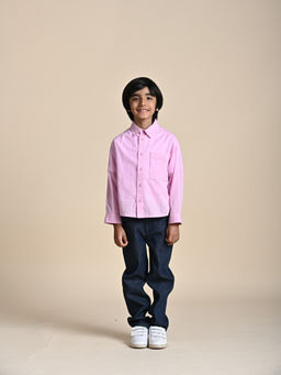 The Tribe Kids - Boys Pink Regular Fit Cotton Shirt