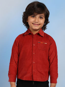 The Tribe Kids - Boys Red Textured Corduroy Casual Shirt
