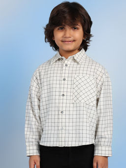 The Tribe Kids - Boys White Relaxed Spread Collar Checks Cotton Shirt