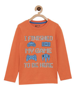 3PIN - Boys Round Neck Red Cotton T-Shirt