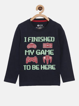 3PIN - Boys Round Neck Navy Blue Cotton T-Shirt