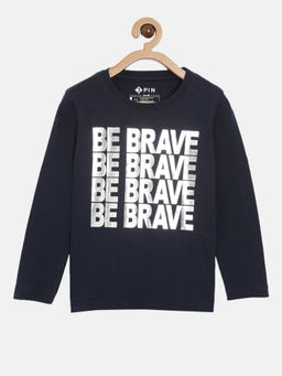 3PIN - Boys Round Neck Navy Blue Cotton T-Shirt