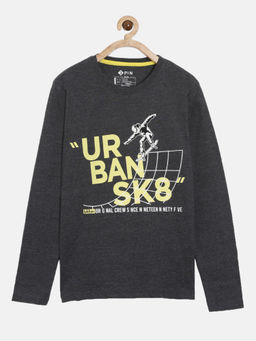 3PIN - Boys Round Neck Grey Cotton T-Shirt