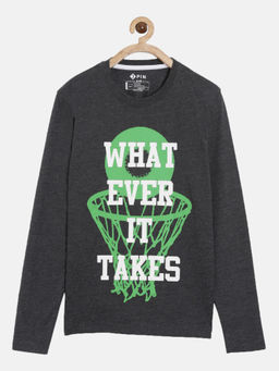 3PIN - Boys Round Neck Grey Cotton T-Shirt