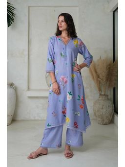 Roza - Pret Blue Floral Amelia Long Kurta with Pant (Set of 2)