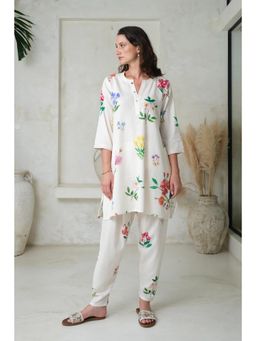 Roza - Pret White Floral Amelia Short Kurta with Pant (Set of 2)