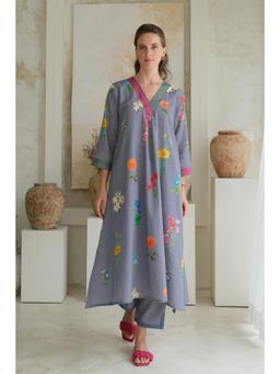 Roza - Pret Grey Printed Marigold Kurta with Pant (Set of 2)