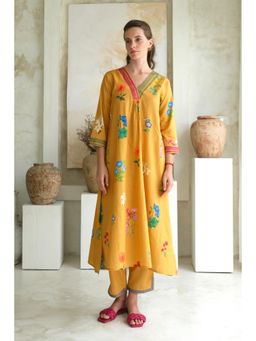 Roza - Pret Mustard Printed Marigold Kurta with Pant (Set of 2)