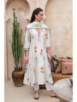 Roza - Pret White Printed Marigold Dupatta