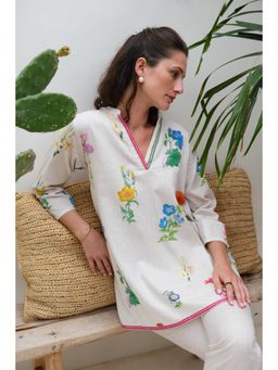 Roza - Pret White Floral Marigold Tunic