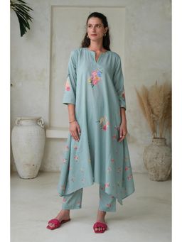 Roza - Pret Green Floral Rosita Kurta with Pant (Set of 2)