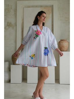 Roza - Pret Blue Stripes Wisteria Skater Mini Dress