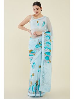 Soch - Women Blue Georgette Printed Saree with Unstitched Blouse