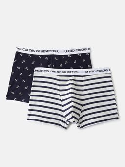 United Colors of Benetton - Boys Multi-Colour Cotton Blend Trunks (Pack of 2)