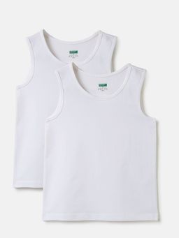 United Colors of Benetton - Boys White Cotton Blend Vest (Pack of 2)
