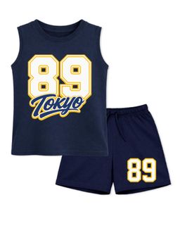 BLUSHES - Unisex Blue Cotton T-Shirts with Shorts