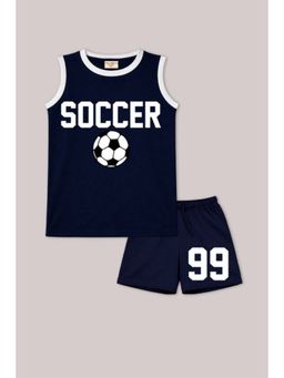 BLUSHES - Unisex Navy Blue Cotton T-Shirts with Shorts
