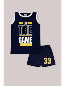 BLUSHES - Unisex Navy Blue Cotton T-Shirts with Shorts