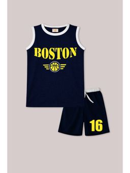 BLUSHES - Unisex Navy Blue Cotton T-Shirts with Shorts