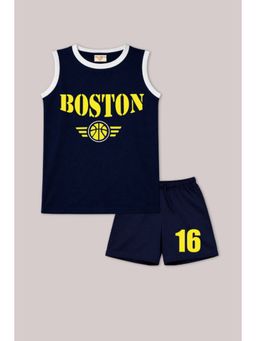 BLUSHES - Unisex Navy Blue Cotton T-Shirts with Shorts