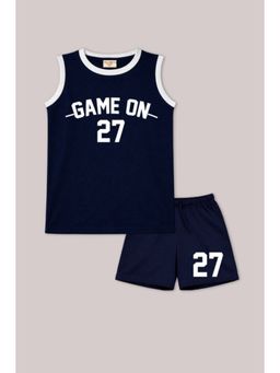 BLUSHES - Unisex Navy Blue Cotton T-Shirts with Shorts
