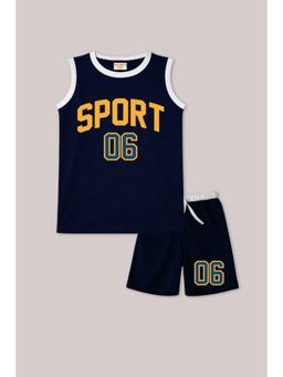 BLUSHES - Unisex Navy Blue Cotton T-Shirts with Shorts