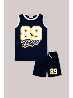 BLUSHES - Unisex Navy Blue Cotton T-Shirts with Shorts