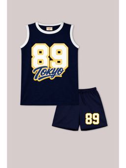 BLUSHES - Unisex Navy Blue Cotton T-Shirts with Shorts