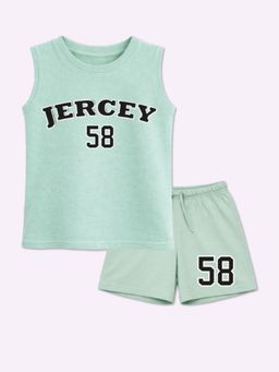 BLUSHES - Unisex Green Cotton T-Shirts with Shorts