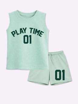 BLUSHES - Unisex Green Cotton T-Shirts with Shorts