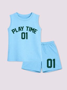 BLUSHES - Unisex Blue Cotton T-Shirts with Shorts