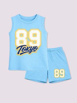 BLUSHES - Unisex Blue Cotton T-Shirts with Shorts