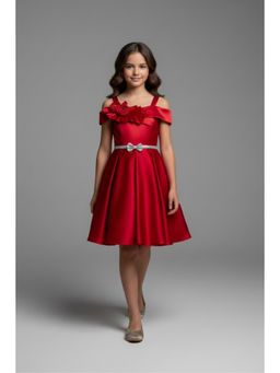 TINY GIRL - Girls Red Polyester Dress with Belt