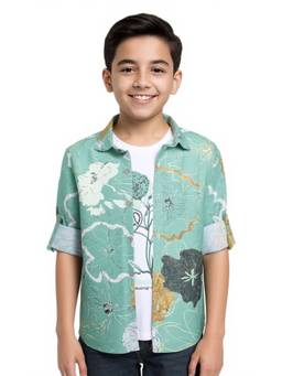 CAVIO - Boys Green Cotton Shirt with T-shirt